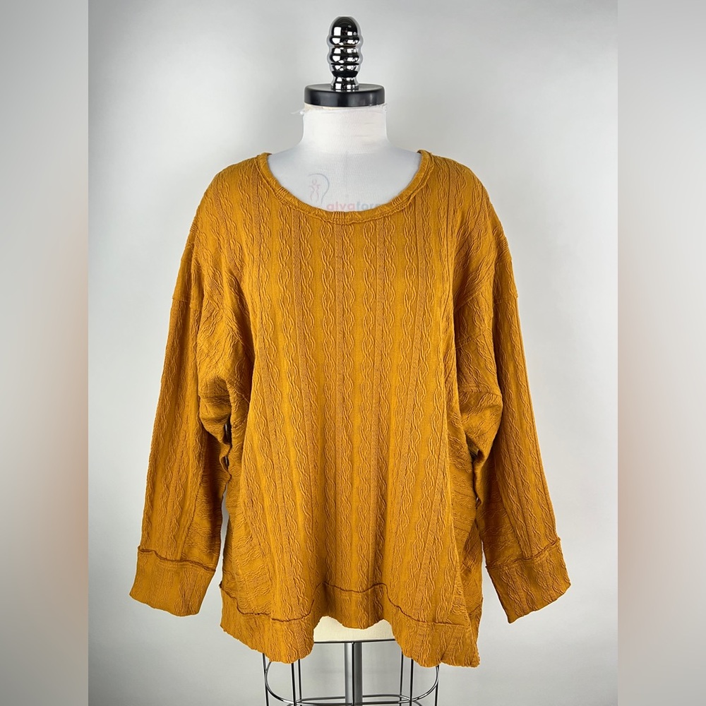 💚 3086. Textured Sweatshirt Oversize Long Sleeve Top